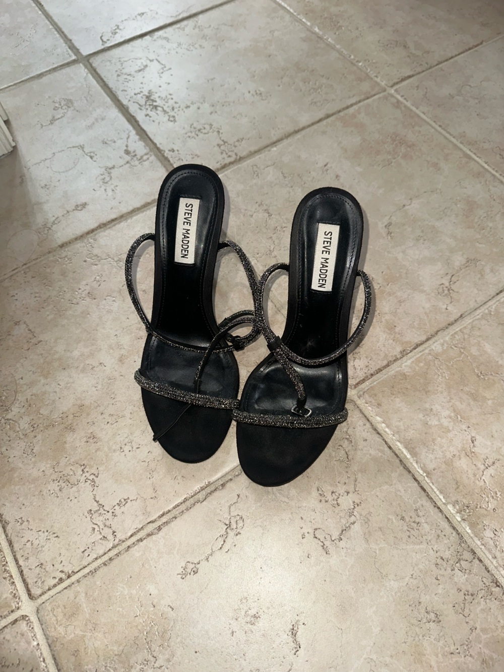 Steve Madden Black Glitter Strappy Heels
